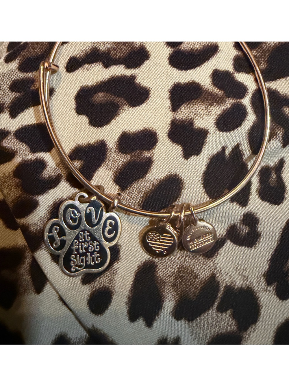 Alex and Ani Gold Tone Paw Print 'Love at First Sight' Charm Bangle